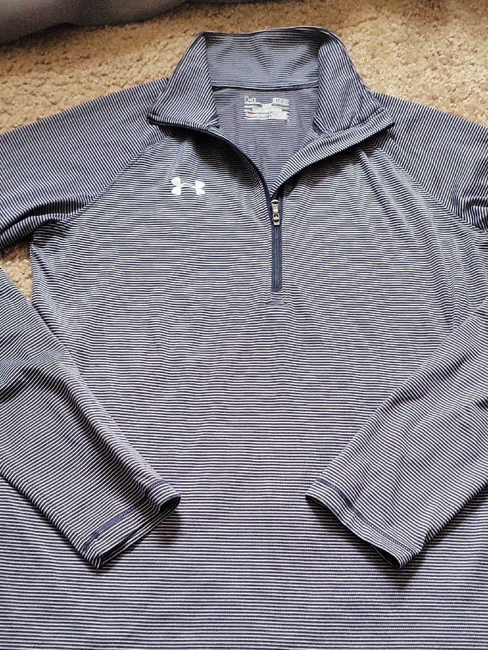 Unisex Under Armour Navy and White Striped Quarter-Zip Pullover